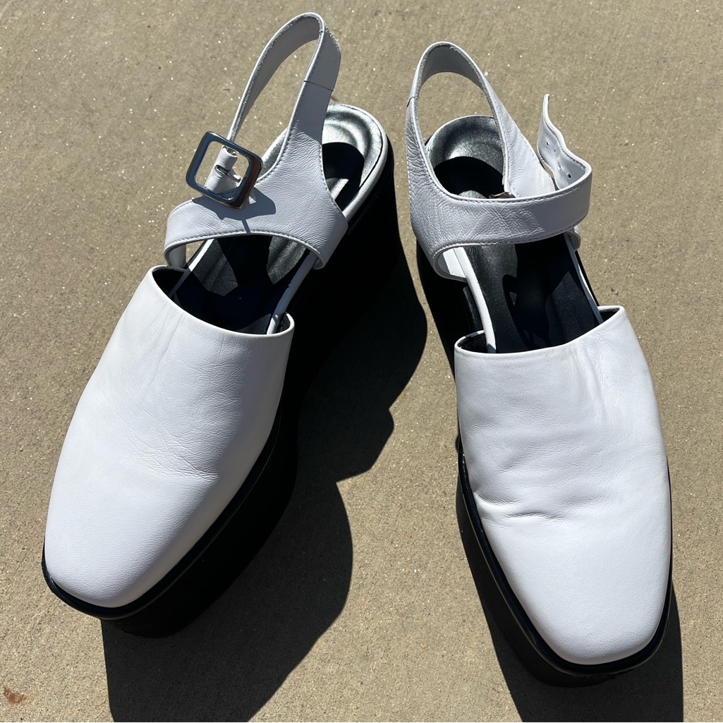 Molly Goddard White Leather Platforms With Black Sole